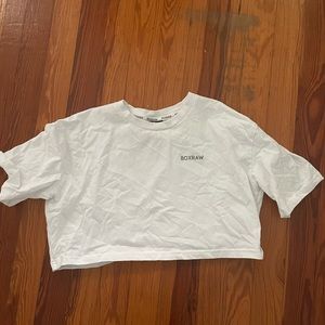 White crop Box Raw tee